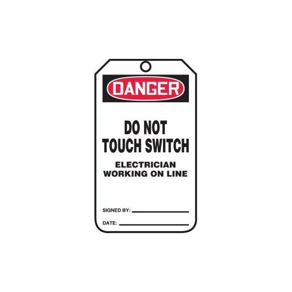 Accuform Safety Tags, DANGER DO NOT TOUCH SWITCH ELECTRICIAN WORKING, 5.75in x 3.25in, RP-Plastic, 5PK - MDT213PTM