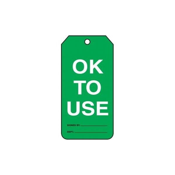 Accuform Mini Safety Tags, OK TO USE, 4.25in x 2.125in, RP-Plastic, 25PK - TRM108PTP