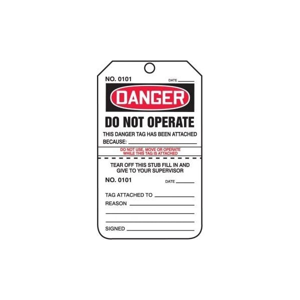 Accuform Safety Tags, DANGER DO NOT OPERATE, Perforated, 5.75in x 3.25in, RP-Plastic, 25PK - TPP209PTP