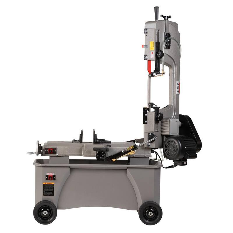 Sierra de cinta para trabajos metalúrgicos horizontal y vertical de 7 pulgadas x 12 pulgadas de 3/4HP con soporte cerrado, 4 velocidades, 115/230 voltios, HVBS-712 - 414559