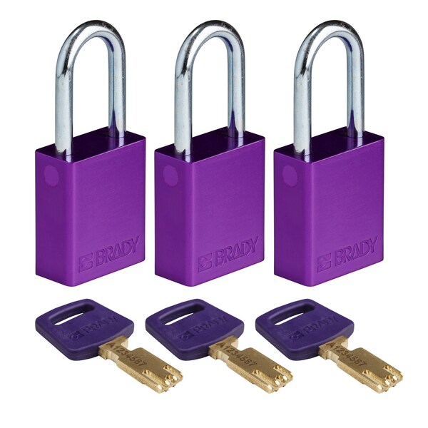 Brady Safekey Lockout Padlock Aluminum Purple 1.5 - ALU-PRP-38ST-KA3PK