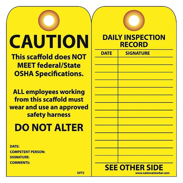 Nmc Caution Scaffold Does Not Meet Federal/State Osha Specs Tag, Pk25 - SVT2