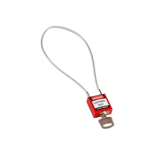 Brady Brady Cable Safety Padlock W/ Label, 8H Clearance Steel Cable, Red - 146124