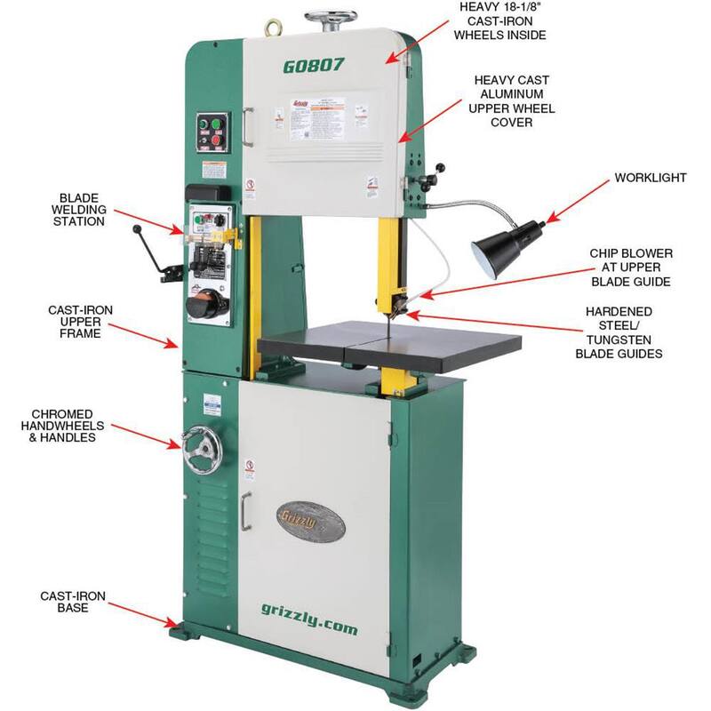 Si te puedo ayudar a traducir el título sin mencionar la marca del producto:

"Sierra de cinta vertical para corte de metal de 18 pulgadas y 2 HP de velocidad variable - G0807"