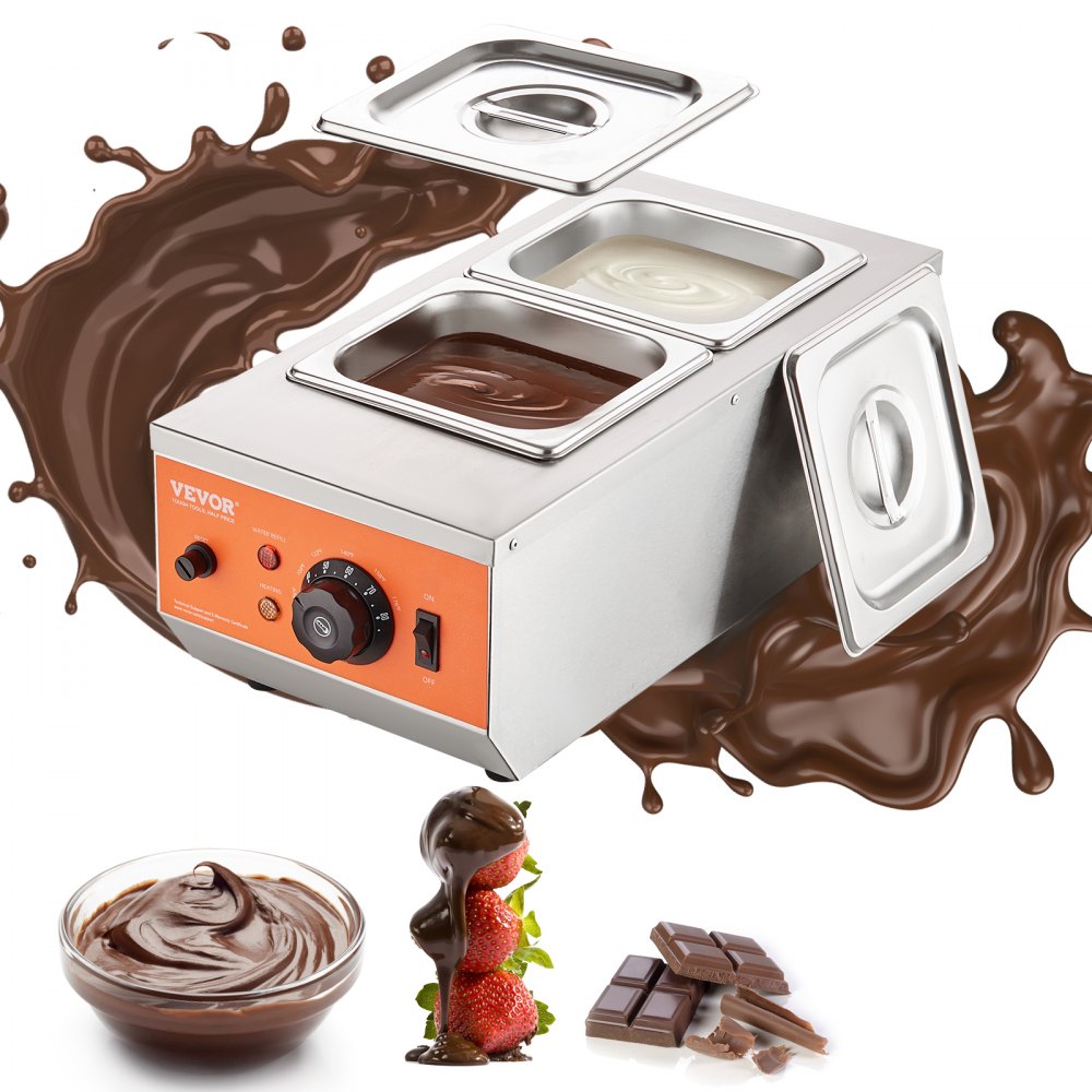 VEVOR Chocolate Tempering Machine, 9 Lbs 2 Tanks Chocolate Melting Pot with TEMP Control 86~185℉, 800W Stainless Steel Electric Commercial Food Warmer For Chocolate/Milk/Cream Melting and Heating - QKLR9800W3042CKX1V1