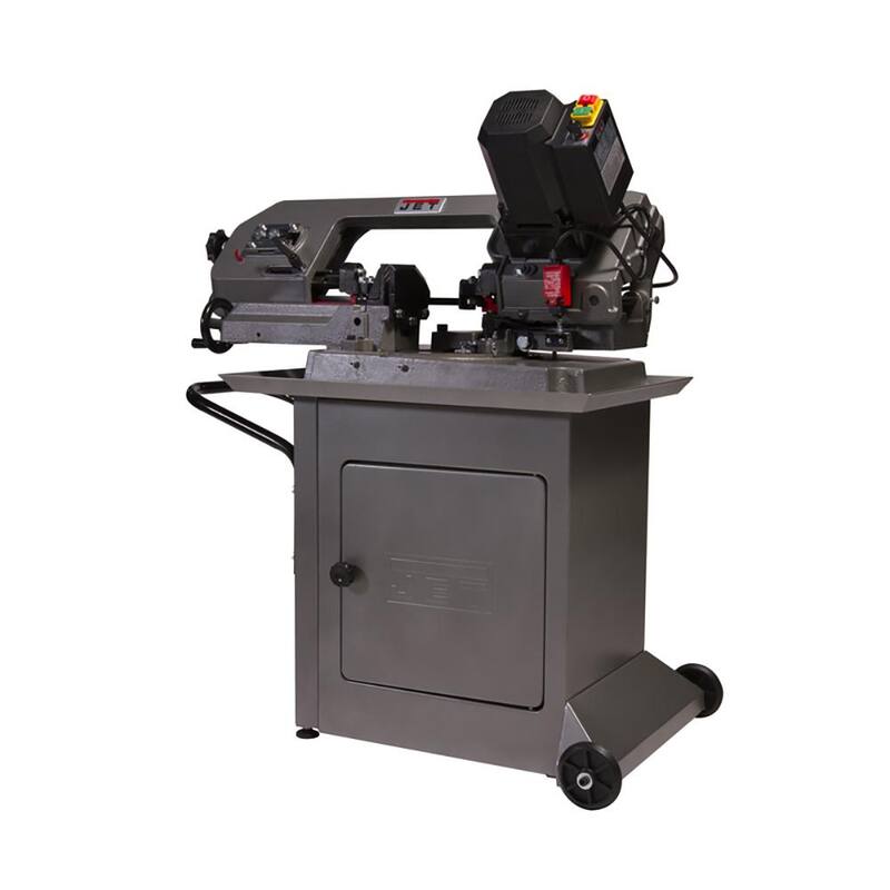 Si la marca del producto no se traduce, el título en español sería: Sierra de cinta horizontal de inglete variable Jet HBS-56MVS de 5 pulgadas x 6 pulgadas, 0.5 HP, 115 voltios - 414558.