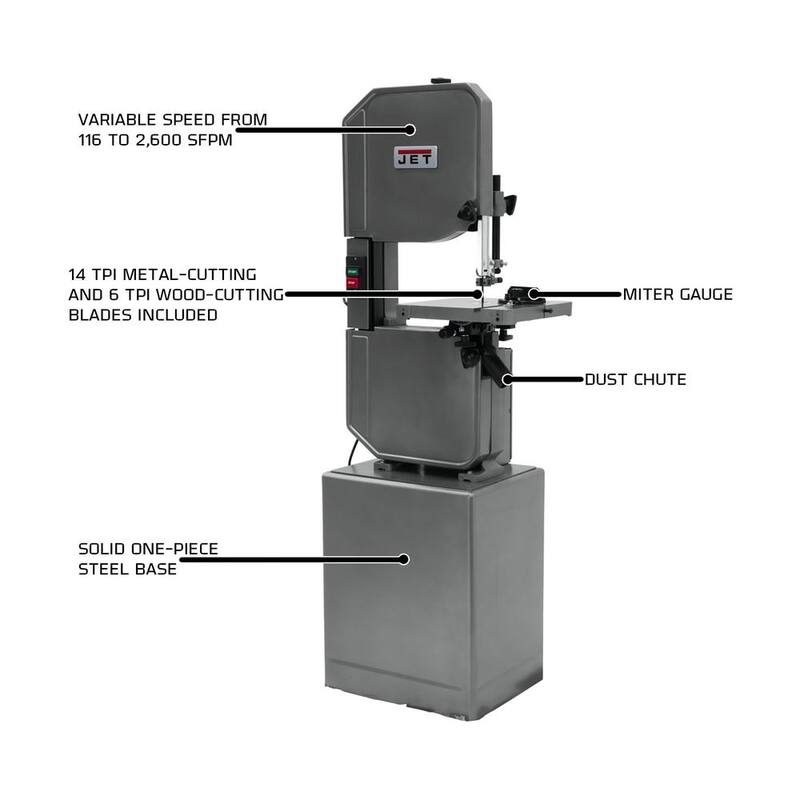 Jet J-8201VS 14 pies Sierra de banda vertical de velocidad variable para metal/madera - 414502