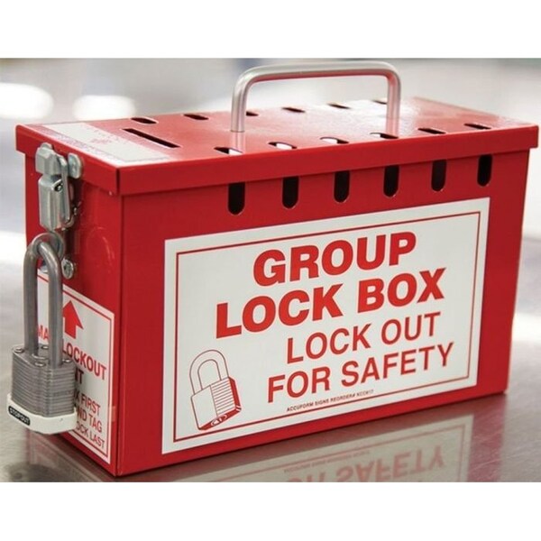 Accuform KCC617 PORTABLE LOCKOUT BOX, 12 PADLOCKS, Red, 6 in H X 10 in W X 414 in D, 13 KEY HOOKS - KCC617