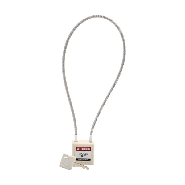 Brady Velocity 16in Compact Cable Lockout Padlocks Nylon 8in Shackle Clearance KD White - CPPL-WHT-400CB-KD