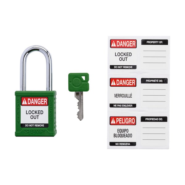 Brady Keyed Alike Padlock Unique Set Nylon Grn 1.5 in Steel Shackle Keycode 10 - SDPL-GRN-38ST-010