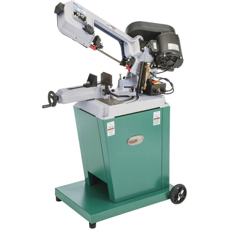 Sierra de cinta para corte de metal de 5 pulgadas x 6 pulgadas con cabeza giratoria - G9742 de Grizzly Industrial 1/2 HP