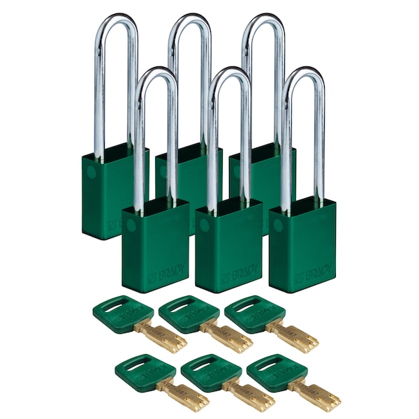 Brady Safekey Lockout Padlock Aluminum Grn 3.0" S - ALU-GRN-76ST-KD6PK