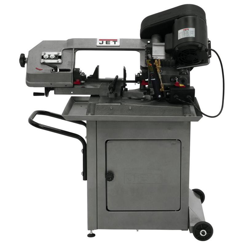 Sierra de cinta horizontal para metalurgia de 1/2 HP y 5 pulgadas x 6 pulgadas con soporte cerrado, 3 velocidades, 115/230 voltios, HBS-56S - 414457
