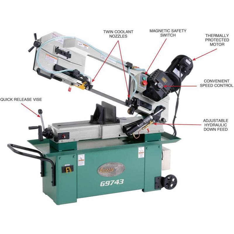 Sierra de cinta para corte de metal de 7 pulgadas x 12 pulgadas y 1-1/2 HP - G9743 de Grizzly Industrial