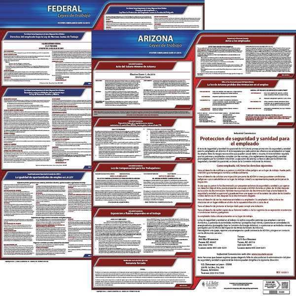 Jj Keller Labor Law Poster, Fed/STA, AZ, SP, 20inH, 3yr - 200-AZ-3
