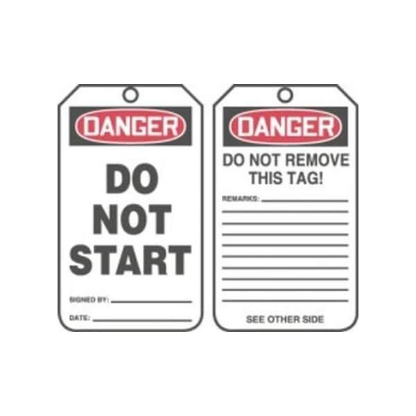 Accuform Safety Tags, DANGER DO NOT START, 8.5in x 3.875in, RP-Plastic, 5PK - MDT289PTM