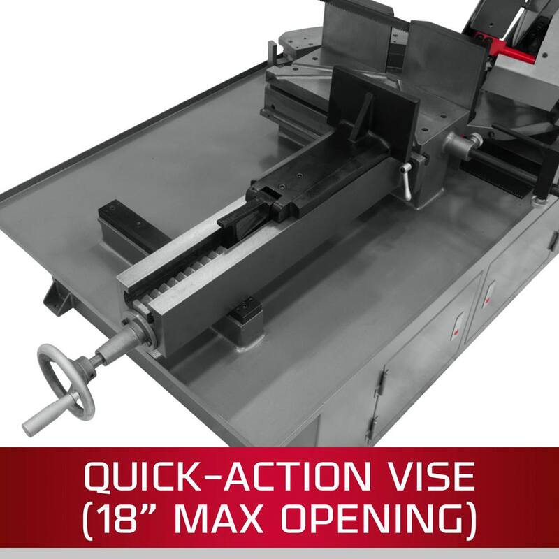 Sierra de cinta de doble inglete horizontal para trabajo con metales de Jet de 10 pulgadas x 18 pulgadas, 2 HP, 230 voltios, 3 fases - 413410.