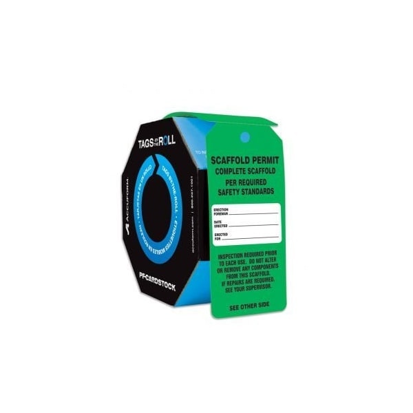 Accuform Tags By-The-Roll, Scaffold Permit Complete Scaffold Per Required Safety, PF-Cardstock, 250/Rl - TAR733