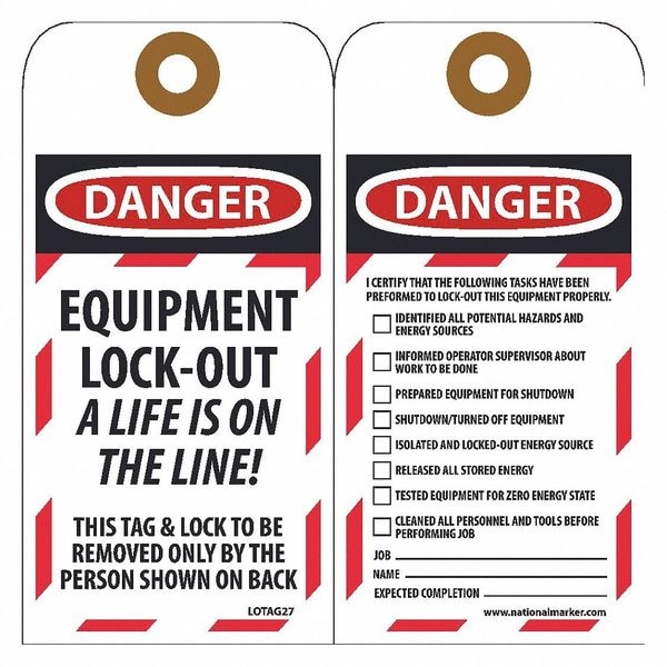 Nmc Danger Equipment Lock-Out A Life Is On The Line Tag, Pk10 - LOTAG27