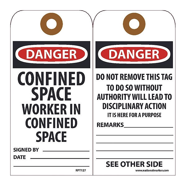 Nmc Danger Confined Space Worker In Confined Space Tag, Pk25 - RPT127G