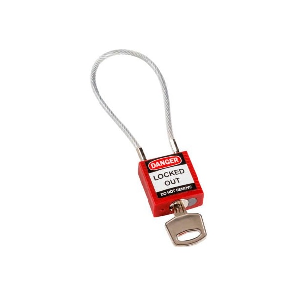 Brady Brady Cable Safety Padlock W/ Label, 4-3/16H Clearance Steel Cable, Red - 146120