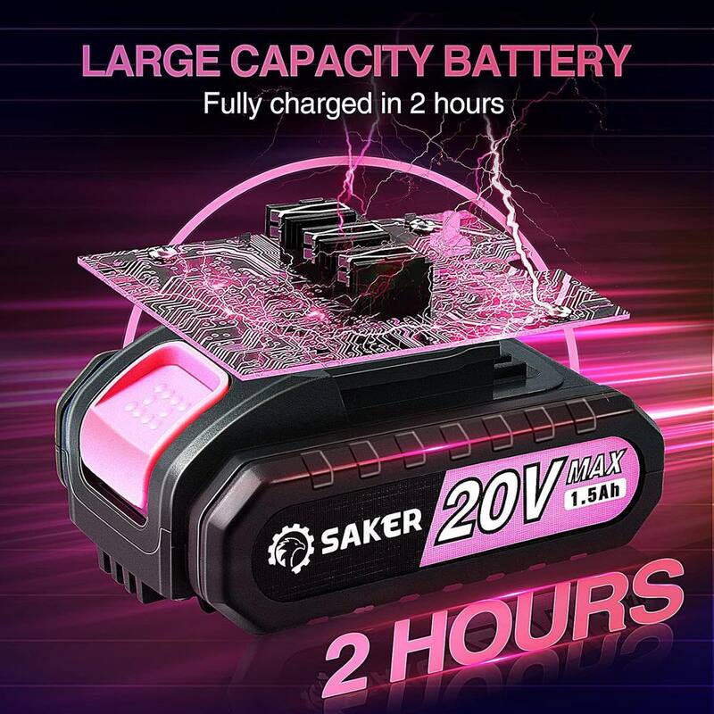 Mini motosierra eléctrica Saker, 6 pulgadas, sierra de cadena portátil inalámbrica (2 baterías de 20V y 3 cadenas rosa) - GJ15990-C009-X33701
