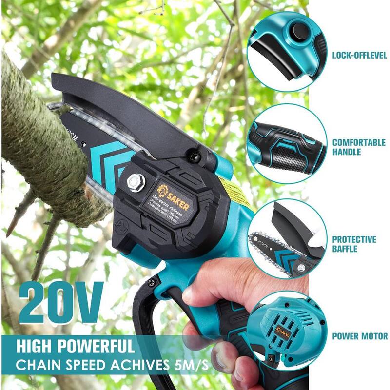 Sierra de cadena eléctrica portátil inalámbrica de 20V (2 baterías de 20V y 3 cadenas azules) - GJ15990-X32253