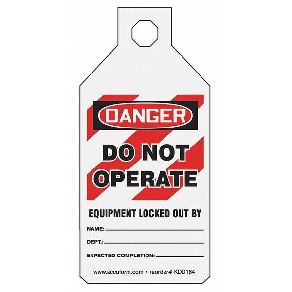 Accuform Circuit Breaker Lockout Tag, Danger, Cardstock, 2-1/8" Width, 4-1/2" Height, Write On Surface: Yes - KDD164