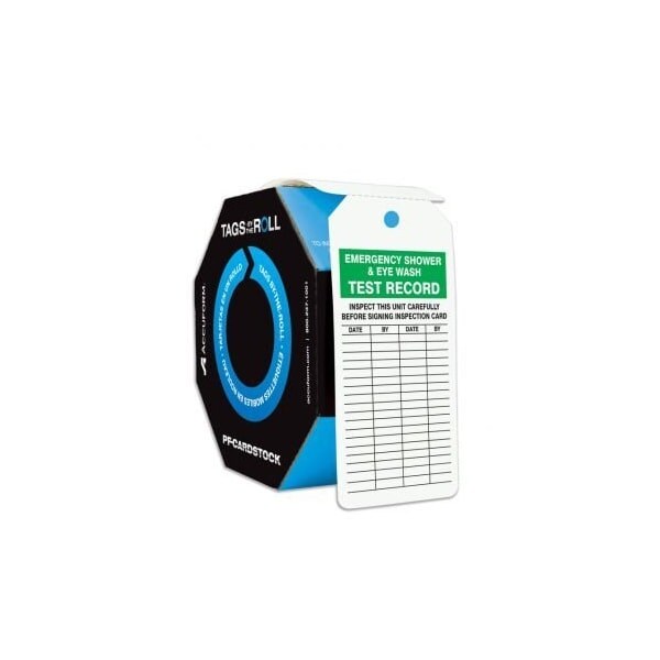 Accuform Tags By-The-Roll, Emergency Shower And Eye Wash Test Record, PF-Cardstock, 100/Rl - TAR702