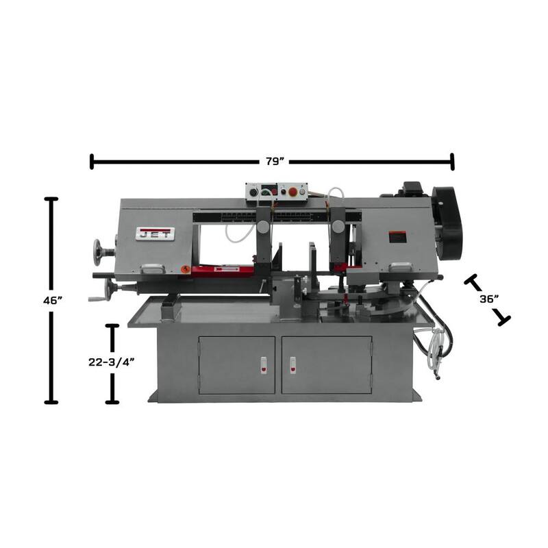 Jet 10 pulg. x 18 pulg. Sierra de cinta de doble inglete horizontal para metalurgia, 1 HP, 230 voltios, 1 fase - 413411