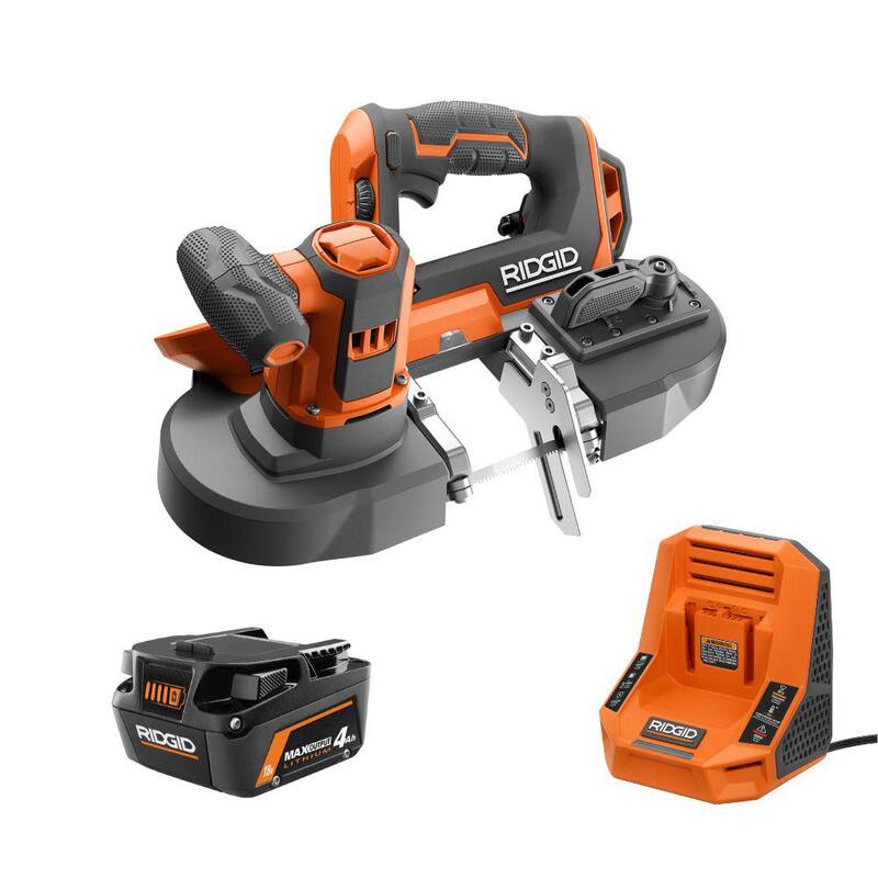 Kit de sierra de banda compacta inalámbrica de 18V RIDGID con batería de salida máxima de 18V 4.0 Ah y cargador - R8604B-AC9840.