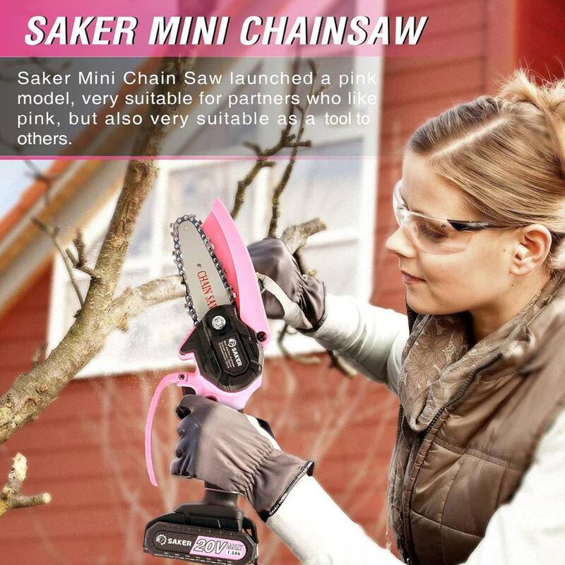 Motosierra Mini Saker, Motosierra Mini Eléctrica Portátil Rosa Inalámbrica (2 baterías de 20V y 3 cadenas rosa) - GJ15990-C009-X32253