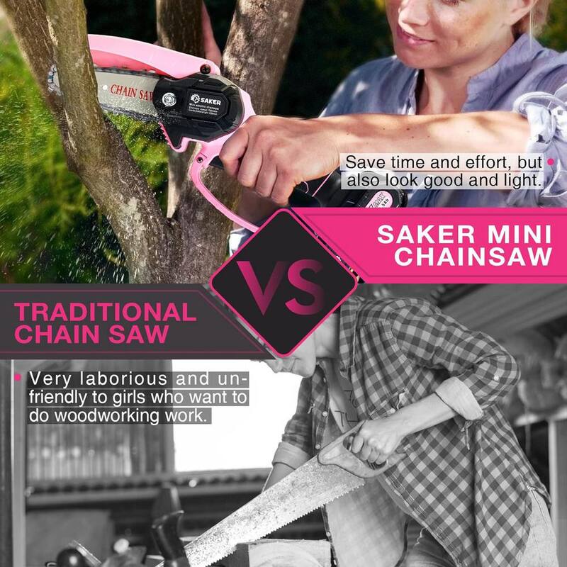 Motosierra Mini Saker, Motosierra Mini Eléctrica Portátil Rosa Inalámbrica (2 baterías de 20V y 3 cadenas rosa) - GJ15990-C009-X32253