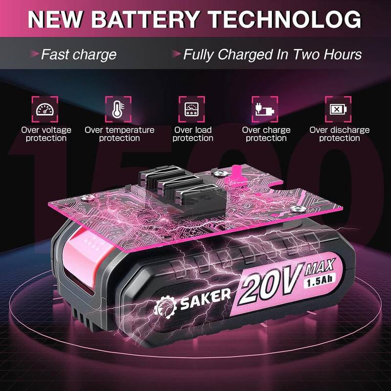 Motosierra Mini Saker, Motosierra Mini Eléctrica Portátil Rosa Inalámbrica (2 baterías de 20V y 3 cadenas rosa) - GJ15990-C009-X32253