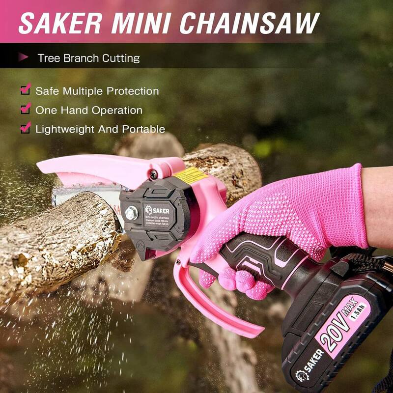 Motosierra Mini Saker, Motosierra Mini Eléctrica Portátil Rosa Inalámbrica (2 baterías de 20V y 3 cadenas rosa) - GJ15990-C009-X32253