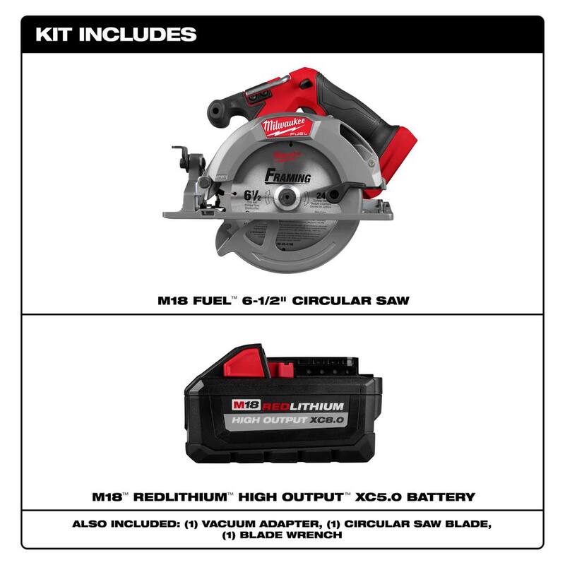 Si no estás seguro sobre la marca, la traducción sería: Sierra circular inalámbrica sin escobillas de iones de litio Milwaukee M18 FUEL 18V de 6-1/2 pulgadas con batería de alta capacidad XC 8.0 Ah - 2833-20-48-11-1880.