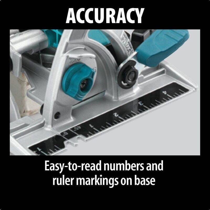 Sierra circular de magnesio ligera con cable de 15 amperios y 7-1/4 pulgadas de Makita con luz LED, soplador de polvo, hoja de carburo de 24 dientes y estuche rígido - 5007MG.