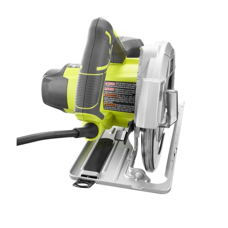 Sierra circular de 7-1/4 pulgadas con cable de 15 amperios de RYOBI con sistema de alineación láser EXACTLINE, hoja de carburo de tungsteno de 24 dientes, guía de borde y bolsa - CSB144LZK