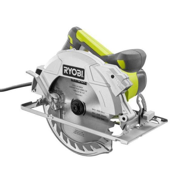 Sierra circular de 7-1/4 pulgadas con cable de 15 amperios de RYOBI con sistema de alineación láser EXACTLINE, hoja de carburo de tungsteno de 24 dientes, guía de borde y bolsa - CSB144LZK