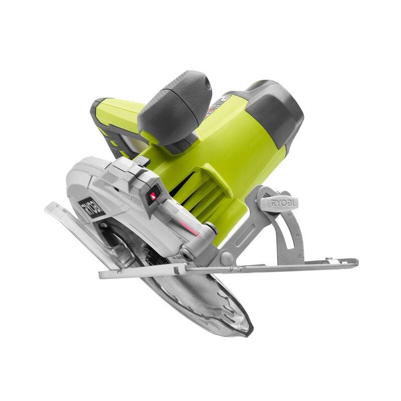 Sierra circular de 7-1/4 pulgadas con cable de 15 amperios de RYOBI con sistema de alineación láser EXACTLINE, hoja de carburo de tungsteno de 24 dientes, guía de borde y bolsa - CSB144LZK