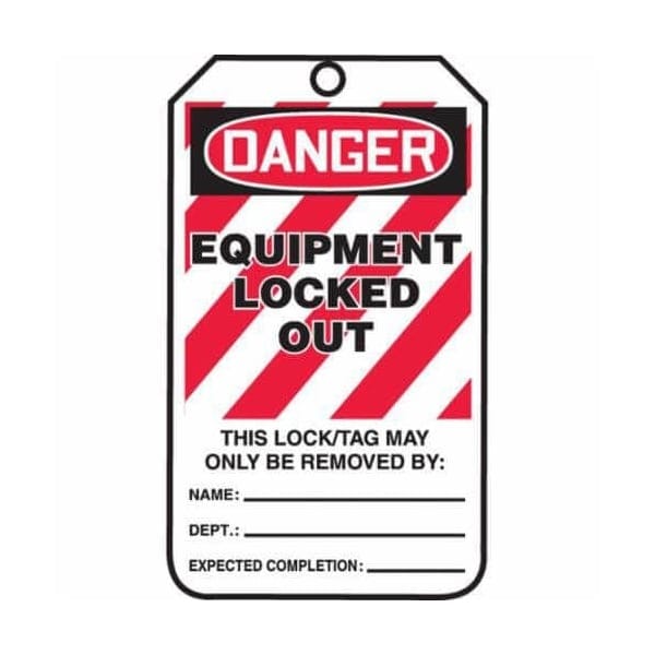 Accuform Safety Tags, DANGER EQUIPMENT LOCKED OUT, 5.75in x 3.25in, PF-Cardstock, 25PK - MLT410CTP