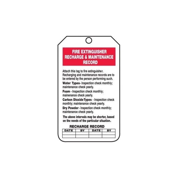 Accuform Safety Tags, FIRE EXTINGUISHER RECHARGE AND MAINTENANCE RECORD, 5.75in x 3.25in, RP-Plastic, 5PK - TRS211PTM