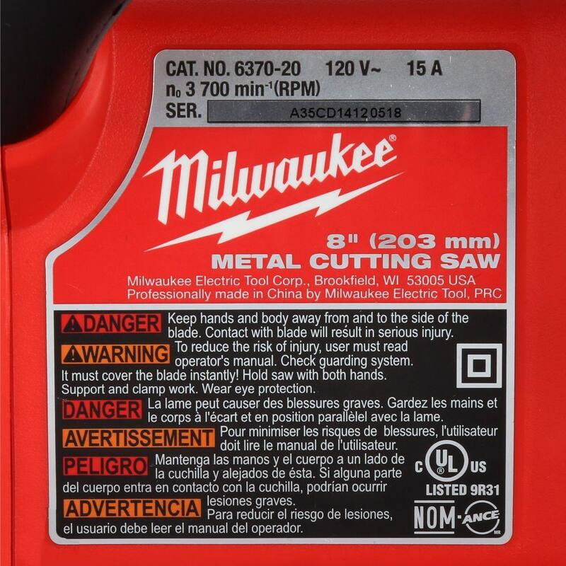 Sierra circular de corte de metal de 15 amperes y 8 pulgadas de Milwaukee - 6370-21