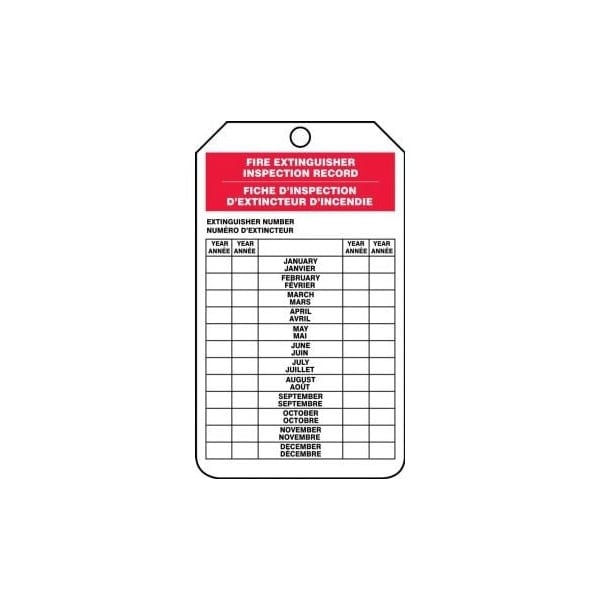 Accuform French Bilingual Safety Tags, FIRE EXTINGUISHER INSPECTION RECORD, 5.75inx3.25in, 25PK - FBTRS217CTP