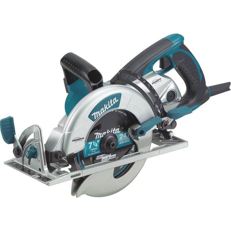 Sierra circular hipoloide de magnesio ligera con cable de 15 amperios y 7-1/4 pulgadas de Makita con ventilador incorporado y hoja de carburo de 24 dientes - 5377MG