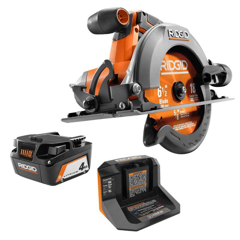 Sierra circular inalámbrica RIDGID de 18V de 6-1/2 pulgadas con paquete de batería de 4.0 Ah y cargador - R8655K