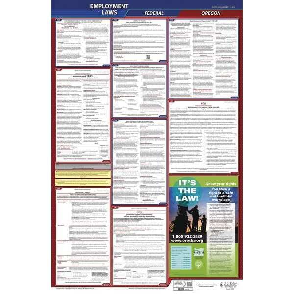 Jj Keller LaborLaw Poster, Fed/STA, OR, ENG, 26inH, 3yr - 300-OR-3