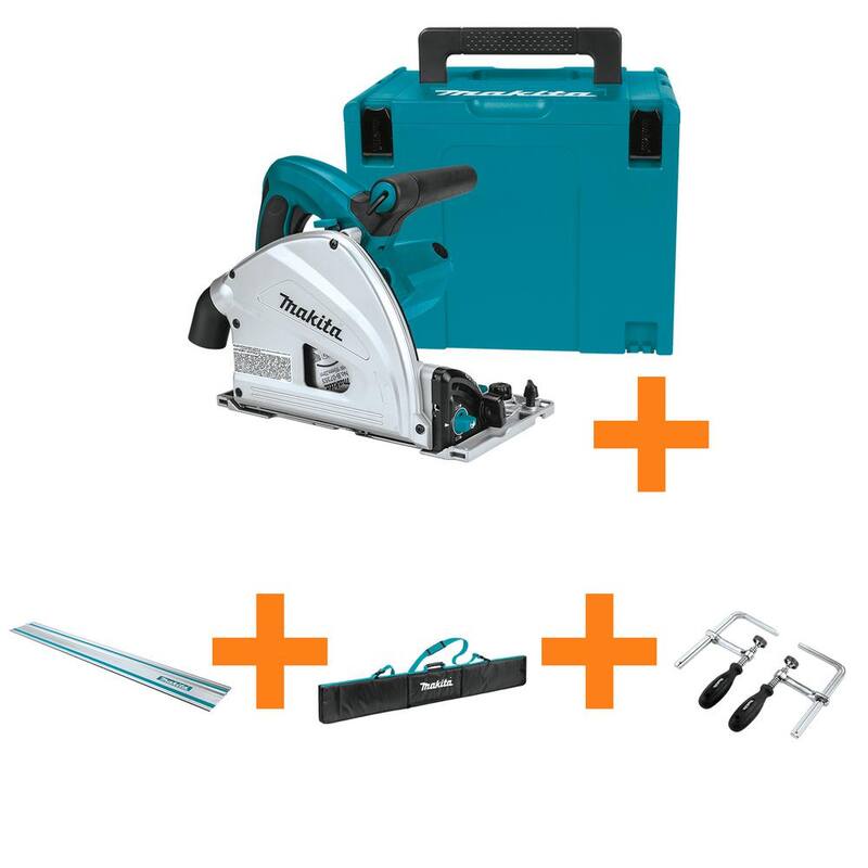 Makita 6-1/2" Sierra Circular de Inmersión, con Estuche de Herramientas Apilable con Riel Guía de 55", Bolsa Premium para Riel Guía de 55" y Sargentos - SP6000J85E07023
