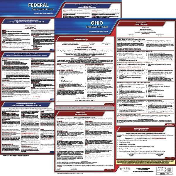 Jj Keller LaborLaw Poster, Fed/STA, OH, ENG, 20inH, 3yr - 100-OH-3