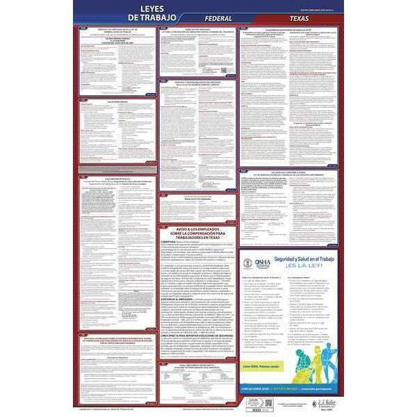 Jj Keller Labor Law Poster, Fed/STA, TX, SP, 26-1/2inH - 400-TXWC